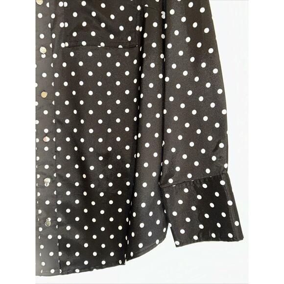 BCBG MAXAZRIA Womens XL Polka Dot Satin Button-Up Blouse Whimsigoth Preppy - Picture 4 of 14